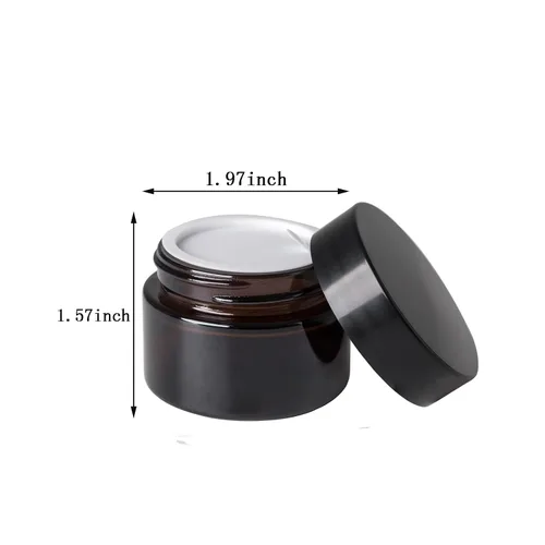 Miniatura 7 de OverNews 48 tarros de vidrio ámbar de 1 oz, recipientes vacíos de loción cosmética, con revestimientos internos, tapa negra, espátula
