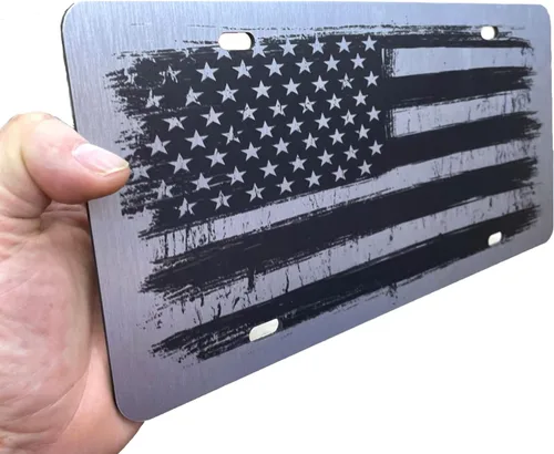 Miniatura 67 de JASS GRAPHIX Placa de matrícula personalizada con la bandera estadounidense de línea amarilla, homenaje personalizado a despachadores y operadores