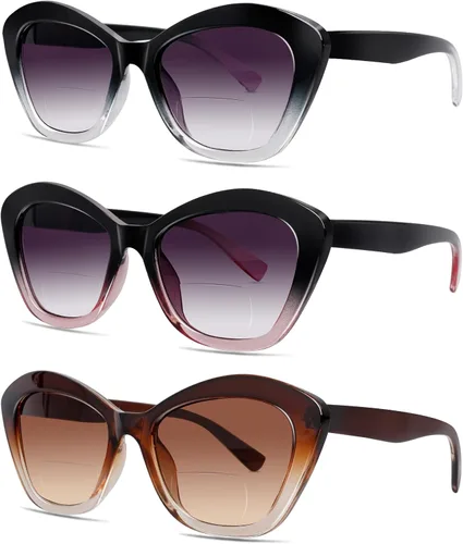 Miniatura 8 de LADEESSE 3 Pack Reading Sunglasses for Women Fashion Cateye Sun Readers Outdoor Reading Glasses UV400
