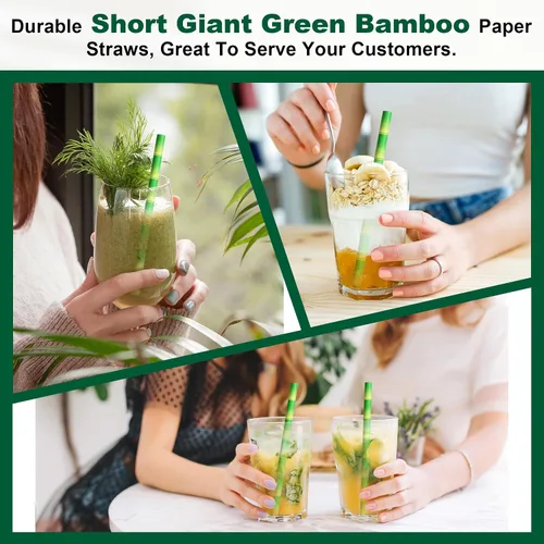 Miniatura 5 de 14,6 cm x 0,79 cm Pajitas de papel desechables de bambú verde para bebidas cortas, cócteles mezclados, margaritas, licuados y batidos - Sin embalar