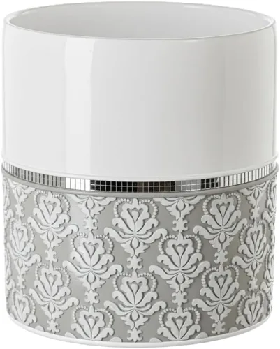 Miniatura 10 de Creative Scents Juego completo de accesorios de baño de damasco de espejo, juego de baño decorativo de 4 piezas blanco y gris incluye: dispensador