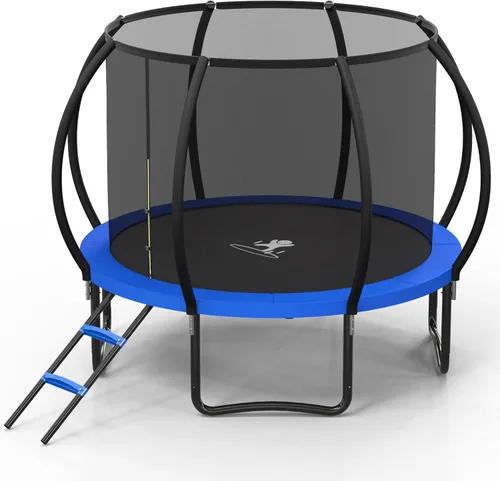 Miniatura 10 de Trampolín para exteriores, trampolines de 10 pies con red de cierre y escalera, trampolín recreativo redondo para niños y adultos con aprobación