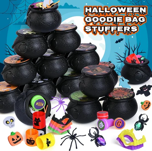 Miniatura 4 de SpringFlower 240 piezas de recuerdos de fiesta de Halloween, paquete de 30 caldero de bruja pequeño de plástico precargado, juguetes de Halloween a