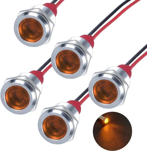 Miniatura 14 de 5Pcs 12V-24V Luz indicadora LED de ahorro de energía Montaje de orificio 8mm (1/3") 20mA Señal de lámpara de cabeza plana ancha impermeable piloto