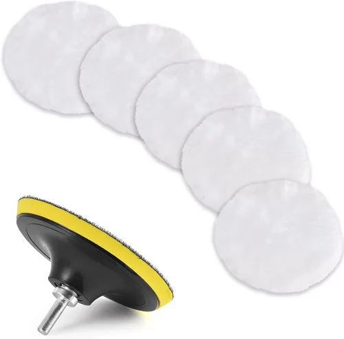Kshineni Juego de 7 discos de 3 pulgadas (80 mm) de lana para pulido y lustre de coche con adaptador de taladro M10