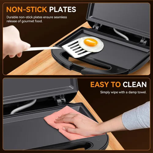 Miniatura 3 de OSTBA Sandwichera, Máquina para Hacer Sándwiches de Queso a la Parrilla de 2 Rebanadas con Placas Planas Antiadherentes, Luces Indicadoras, Mango