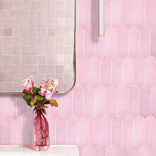 Miniatura 3 de Protector contra salpicaduras de color rosa, azulejos autoadhesivos de plumas para pared, apto para inquilinos, para cocina, baño, lavandería