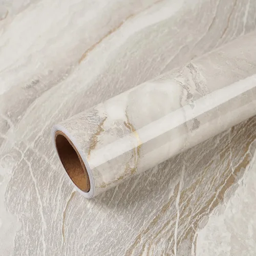 VEELIKE Papel de contacto de mármol líquido dorado beige de 15.7 x 118 pulgadas para encimeras, papel adhesivo de granito impermeable para
