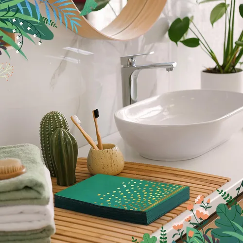 Miniatura 6 de 100 servilletas de papel verde – Servilletas de fiesta con puntos dorados, servilletas de cena verdes desechables para cumpleaños, baño, boda, Verde
