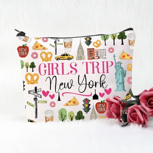 Miniatura 5 de POFULL Nueva York Vacaciones Regalo Viaje Nueva York Cremallera bolsa Viaje Cosméticos Bolsa, Bolsa de Cosméticos de Viaje para niñas Nueva York