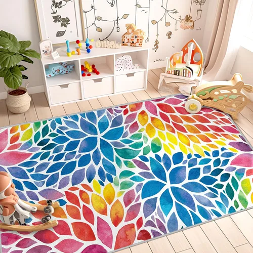 Miniatura 11 de Alfombra abstracta de arco iris pequeña de 2 x 3 pulgadas, alfombra de entrada colorida de dalia multicolor, tapete antideslizante y lavable a