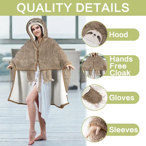 Miniatura 3 de Manta con Capucha Usable de Perezoso para Adultos - Pelaje Sintético Esponjoso Súper Suave y Desgreñado, Forro Polar Peludo Difuso Cálido Acogedor