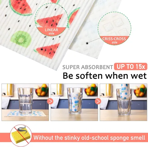 Miniatura 2 de Patelai Paños de cocina suecos mixtos de frutas reutilizables, absorbentes y de secado rápido, paños de limpieza para cocina, arándano, cereza