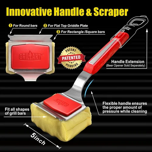 Miniatura 4 de GRILLART Cepillo para parrilla sin cerdas. Cabezal de limpieza reemplazable SteamWizards para barbacoa, herramienta raspadora única de ajuste