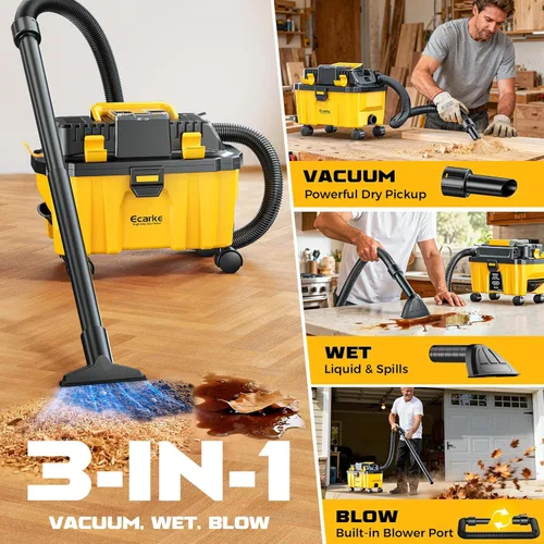 Miniatura 3 de Ecarke Aspiradora inalámbrica en seco y húmedo de 2.5 galones compatible con batería DeWalt de 20 V, aspiradora 3 en 1 con motor HEPA lavable y sin