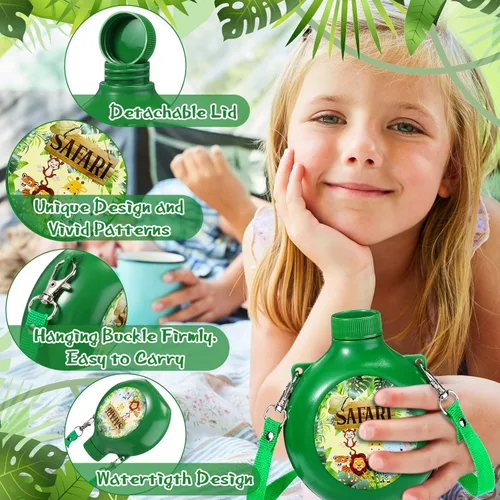 Miniatura 4 de Eaasty Juego de 24 suministros para fiestas de safari en la selva, comedores infantiles con correa, botella de agua reutilizable de plástico de 10