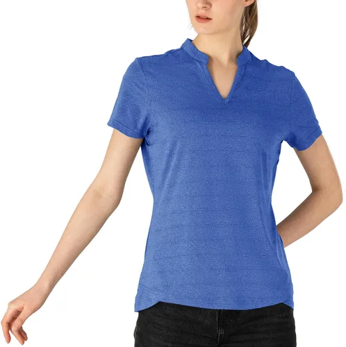 Miniatura 50 de Gopune Polo de golf con cuello en V para mujer, sin cuello, manga corta, ligera, de secado rápido, camisetas de tenis para correr