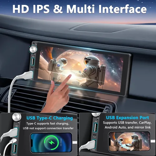 Miniatura 4 de Estéreo de coche de un solo DIN con Apple Carplay Android Auto, pantalla táctil IPS de 6.9 pulgadas, receptores de audio para automóvil de 1 DIN