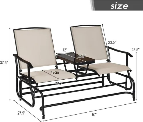 Miniatura 3 de S AFSTAR Banco planeador de patio, silla planeadora para 2 personas al aire libre con mesa central, silla mecedora doble para patio, patio trasero