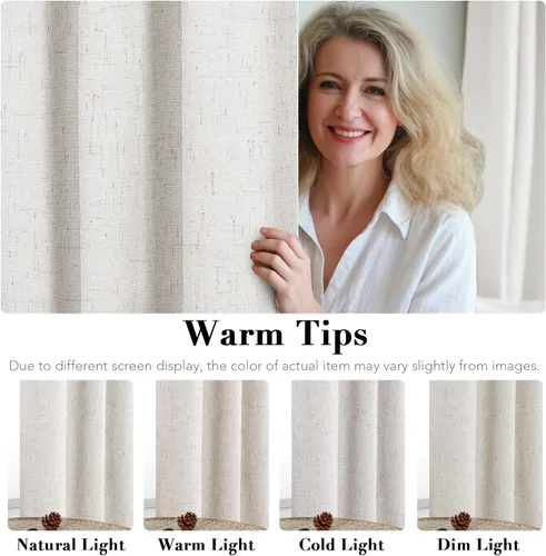 Miniatura 5 de H.VERSAILTEX Cortinas opacas de lino de 63 pulgadas de largo, 100% absolutamente opacas, con aislamiento térmico, con textura de lino, con ojales