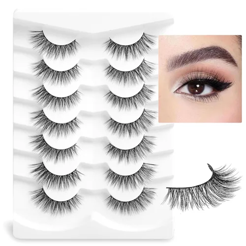 Miniatura 14 de Onlyall Pestañas naturales, pestañas postizas de aspecto natural, pestañas postizas acampanadas, pestañas postizas suaves y esponjosas, 7 pares D12