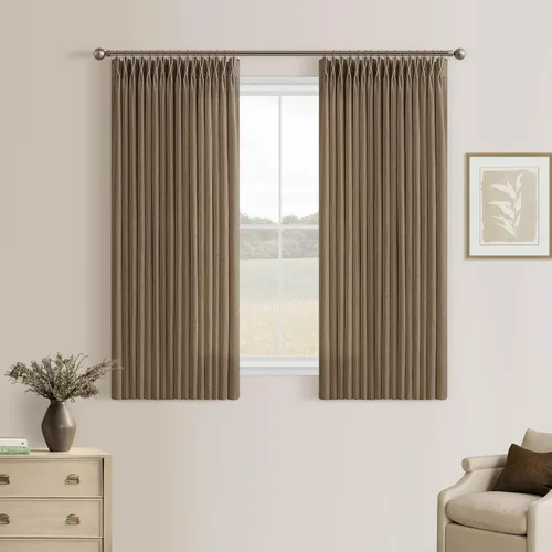 Miniatura 62 de TWODRAPES Cortinas de Lino Plisadas con Pinza Beige Blancas de 54 Pulgadas de Largo 2 Paneles para Comedor Cocina Dormitorio Plisadas Semi