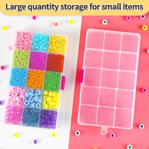 Miniatura 6 de IOOLEEM Caja organizadora de cuentas de plástico de 15 rejillas, caja de almacenamiento de contenedores, divisores para artes y manualidades