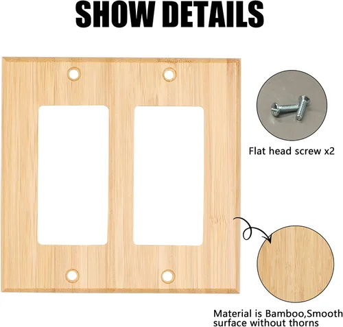 Miniatura 4 de Cubierta decorativa para interruptor de luz de madera cruda, placa de pared doble basculante de 4.5 x 4.5 pulgadas, cubierta de placa de interruptor