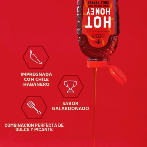 Miniatura 2 de Nate's Hot Honey - Miel 100% pura infundida con hojuelas de chile habanero, sabor galardonado, relleno de calcetines navideños, botella exprimible