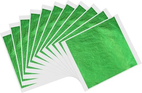Miniatura 13 de Hojas de hojas de oro de imitación, 100 hojas de 5.11 pulgadas, lámina dorada dorada verde para pinturas, manualidades, uñas, muebles, decoración