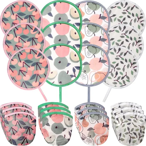 Miniatura 7 de Kigley 12 ventiladores de mano redondos plegables a granel, 4 estilos de abanicos plegables de mano con bolsa portátil para verano, bodas