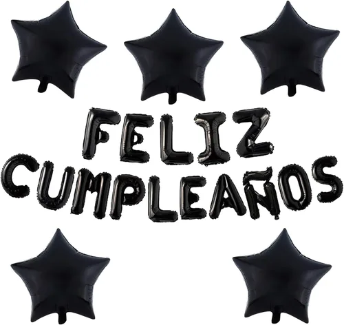 Miniatura 14 de Cartel de globos de Feliz Cumpleanos con 5 globos de estrella temática de fiesta