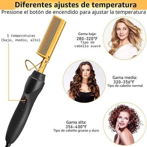 Miniatura 5 de Peine Caliente Eléctrico Alisador de Cabello, Peine de Alisado Eléctrico de Lujo para Rizos y Alisado de Extensiones Naturales de Cabello Negro