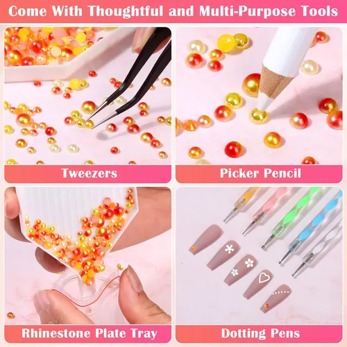 Miniatura 4 de 10000 perlas para uñas de diamantes de imitación para uñas con 4 piezas de pegamento B7000 de 0.5 fl oz, perlas para manualidades, 4