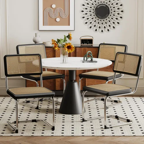 Miniatura 3 de Alunaune Juego de 2 sillas de comedor modernas de mediados de siglo, sillas de cocina tapizadas de ratán natural, sillas laterales sin brazos