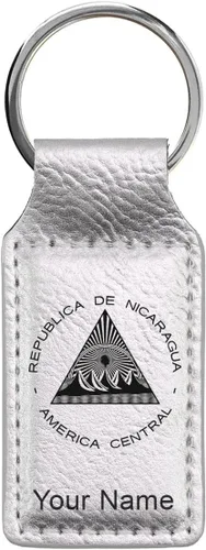 Miniatura 34 de LaserGram Llavero rectangular, bandera de Nicaragua, grabado personalizado incluido, Bambú