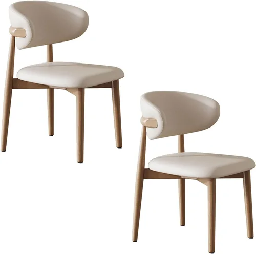 Miniatura 9 de Juego de 2 sillas de comedor de cocina, sillas de comedor tapizadas, sillas laterales de comedor sin brazos de cuero con patas de madera maciza