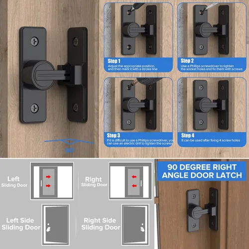 Miniatura 7 de Cerradura de puerta de granero abatible de 90 grados, cerraduras de puerta corredera de alta resistencia para jardín, baño, garaje, puertas