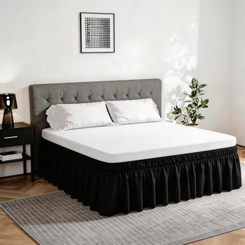 Miniatura 4 de Vocander Falda de cama negra envolvente de tamaño individual de 14 pulgadas de caída, volantes elásticos fáciles de poner, falda de cama sólida