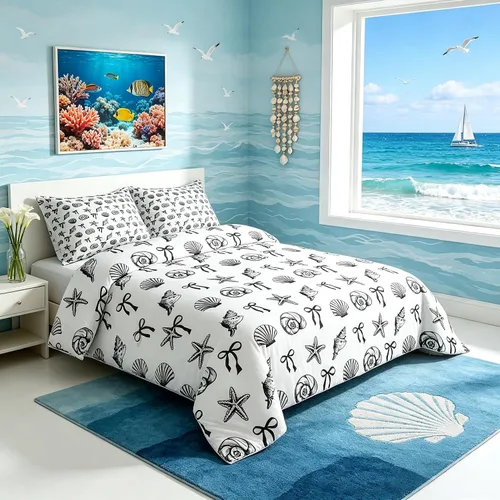Miniatura 20 de Manfei Go Fishing Juego de edredón tamaño King para niños, juego de ropa de cama con diseño geométrico de peces de bass y rombos, decoración