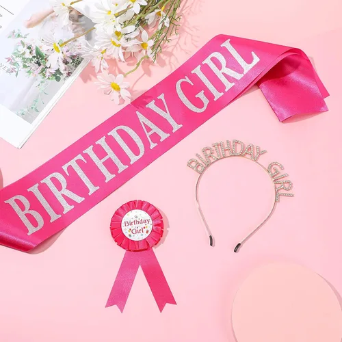 Miniatura 6 de Geosar Juego de corona y disfraz de cumpleaños para niña, medalla de cinta, diadema de diamantes de imitación dorados, regalos para mujeres, niños
