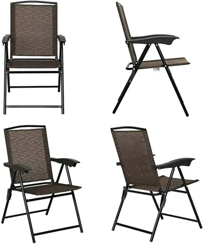 Miniatura 4 de Tangkula Juego de 5 piezas para patio bistró, con 4 sillas plegables y mesa superior de vidrio templado con agujero para sombrilla de 2 pulgadas