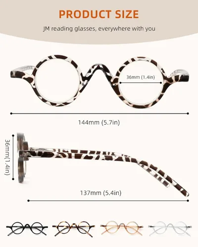 Miniatura 6 de JM Paquete de 5 lentes de lectura redondos para mujeres y hombres, vintage, con bloqueo de luz azul, pequeños lectores de computadora con bisagras