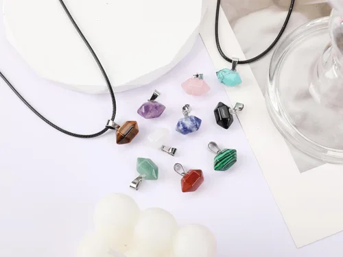 Miniatura 25 de Zenkeeper Colgante hexagonal de cristal natural – Piedra de cuarzo puntiaguda/piedra curativa en forma de corazón para hacer joyas y collares
