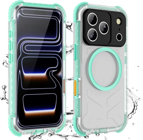 Funda para teléfono impermeable Compatible con iPhone 17 Pro, funda de cuerpo completo IP68 impermeable a prueba de golpes y polvo con protector de