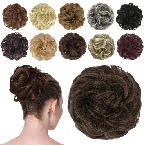 Miniatura 36 de FESHFEN Pieza de Cabello de Moño Desordenado - Extensiones Elásticas Onduladas Rizadas de Moño Scrunchies Sintético Chignon Postizos para Mujeres