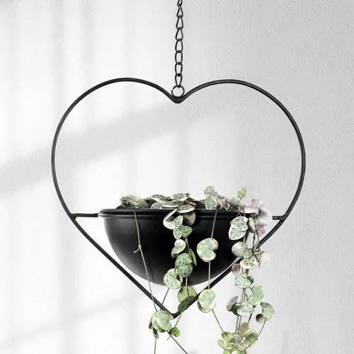 Miniatura 7 de Hajia 1 paquete de soporte para plantas colgantes con forma de corazón con maceta desmontable de 19 cm, maceta colgante moderna de metal negro
