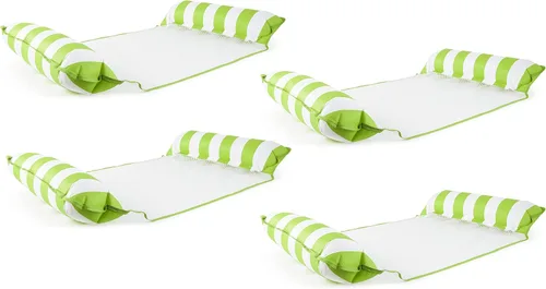 Aqua Monterey - Hamaca inflable de agua 4 en 1 con diseño versátil para piscina, tumbona flotante, diseño de rayas verde lima y blancas (paquete de