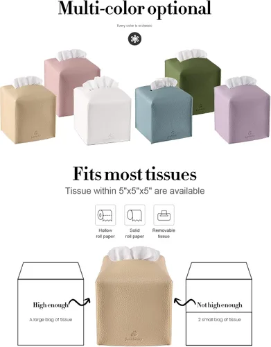 Miniatura 6 de Funda para Caja de Pañuelos, Jeethemy Porta Caja de Pañuelos Cuadrada de Cuero PU, Moderno Estuche de Pañuelos Organizador Dispensador de Papel