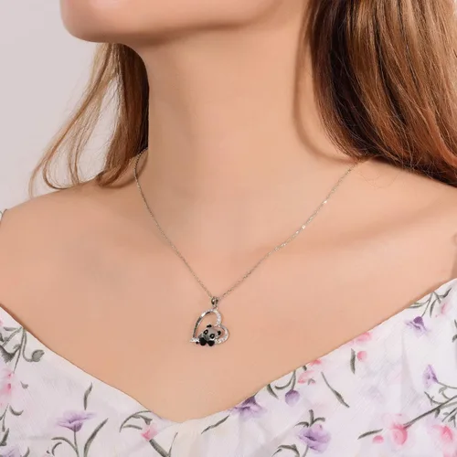 Miniatura 6 de ACJNA 925 Sterling Silver Panda Bear Necklace Bamboo Heart Pendant Engraved I love You Forever Women Jewelry